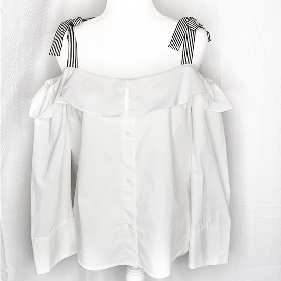 J.Crew Off The Shoulder White Button up bl… M - Picture 2 of 8